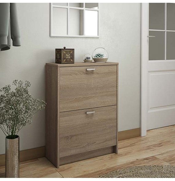 Zapatero Recibidor Roble – Mueble Auxiliar Estrecho con 2 Puertas | Capacidad 12 Pares | 81,6 x 60 x 25 cm