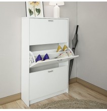Zapatero Compacto Blanco – Mueble con 3 Puertas y Doble Profundidad | MDF con Acabado Melamina | 70 x 25 x 120 cm