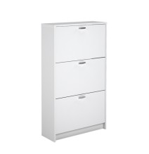Zapatero Compacto Blanco – Mueble con 3 Puertas y Doble Profundidad | MDF con Acabado Melamina | 70 x 25 x 120 cm