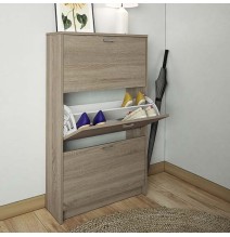 Zapatero Compacto Roble – Mueble con 3 Puertas y Doble Profundidad | MDF con Acabado Melamina | 70 x 25 x 120 cm