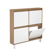 Zapatero de Melamina Roble/Blanco – 4 Puertas Abatibles | Gran Capacidad | 110 x 110 x 20 cm