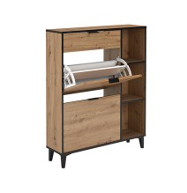 Mueble Zapatero de Entrada – 2 Puertas y 1 Cajón | Color Roble/Pizarra | 110 x 90 x 24,5 cm