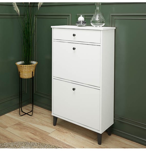 Mueble Zapatero Blanco con 2 Puertas y 1 Cajón | 61,1 x 110 x 25 cm