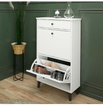 Mueble Zapatero Blanco con 2 Puertas y 1 Cajón | 61,1 x 110 x 25 cm