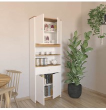 Armario Multiusos Tipo Buffet con 4 Puertas – Acabado Blanco y Roble – 180 x 67 x 29 cm (alto x ancho x fondo)