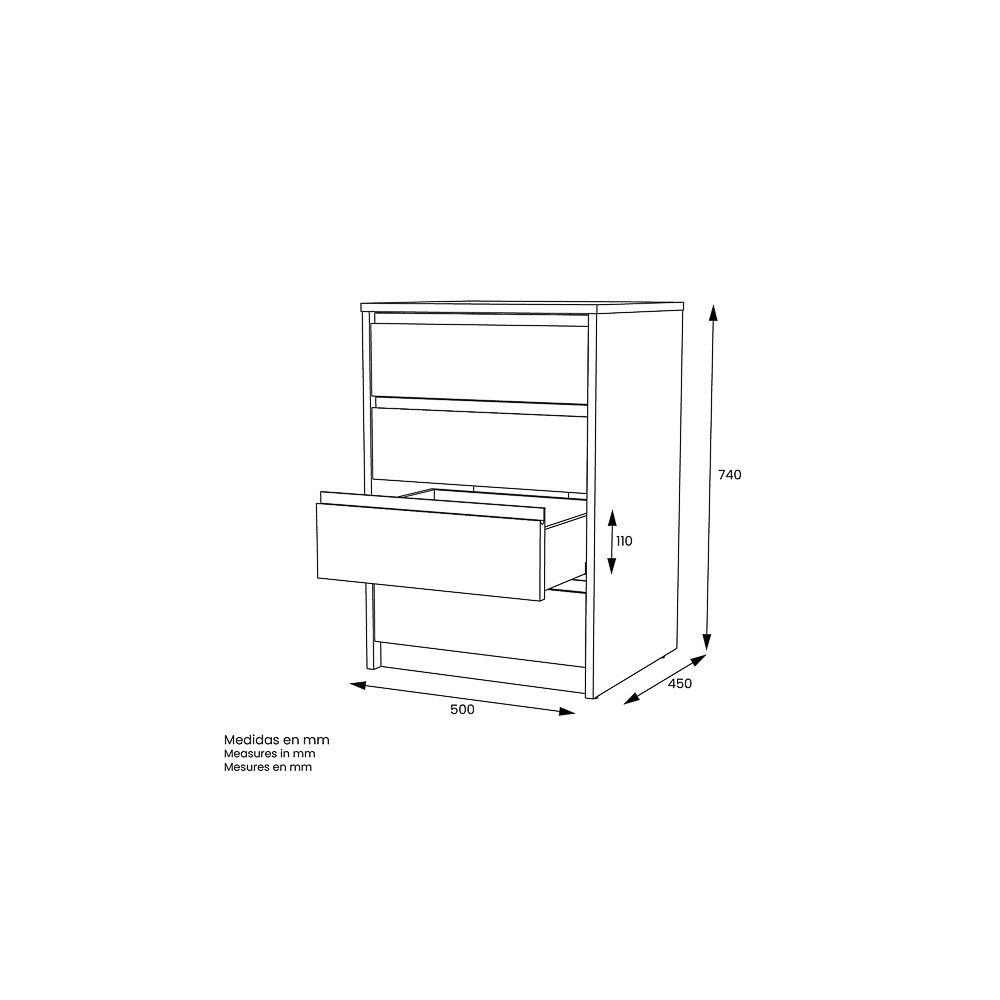 Cómoda Cajonera 4 cajones acabado en blanco. 74cm(alto) 50cm(ancho) 45cm(fondo)
