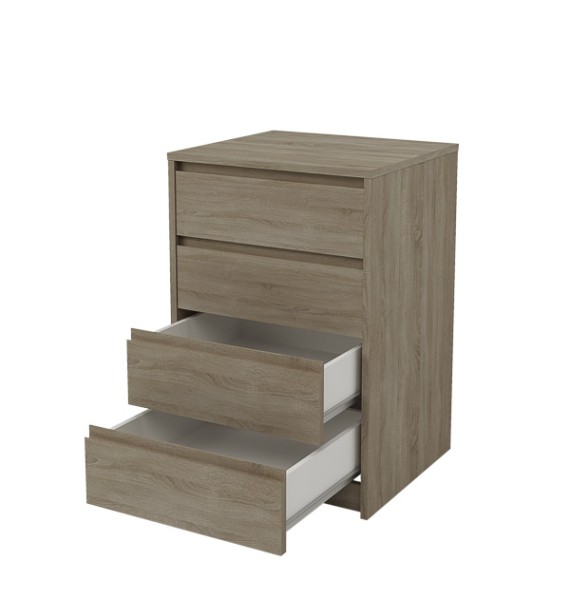Cómoda Cajonera 4 cajones acabado en Color Roble. 74cm(alto) 50cm(ancho) 45cm(fondo)