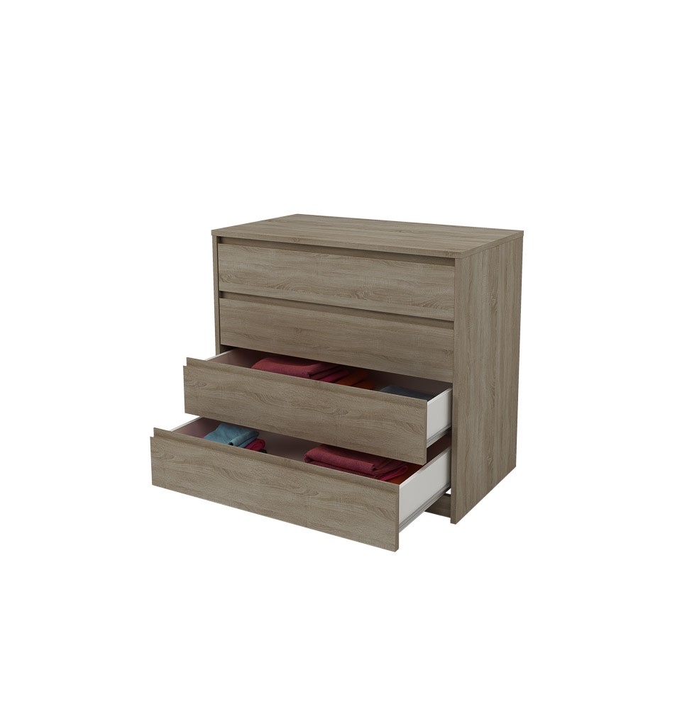 Cómoda Cajonera 4 cajones acabado en Color Roble. 74cm(alto) 80cm(ancho) 45cm(fondo)
