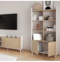 Estantería Decorativa, Librería, Separador Ambientes, Acabado en Roble y Blanco,171 cm (Al) x 80 cm (Anc) x 33,5 cm (Fon)