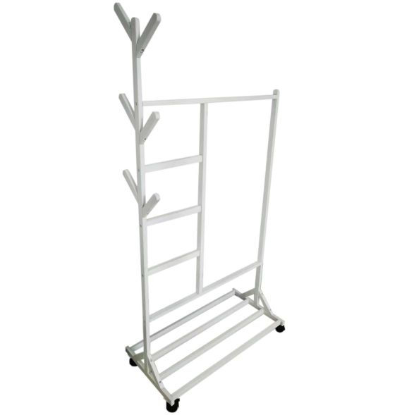 Vestidor portatil, Perchero colgador multiusos portatil con ruedas, color blanco
