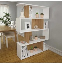 Estantería Salón, Librería, Color Blanco y Roble, Medidas: 152 cm (Alto) x 110 cm (Ancho) x 28,5 cm (Fondo