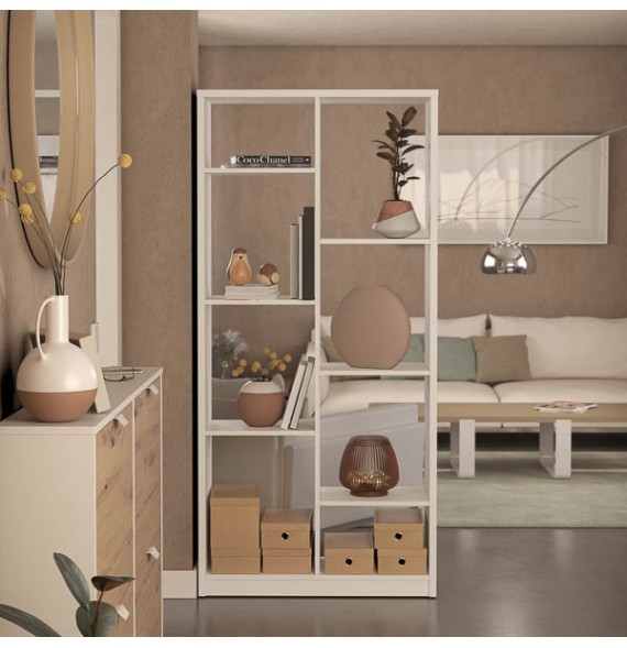 Estantería Alta Salón, Librería, Color Blanco, Medidas: 180 cm (Alto) x 85 cm (Ancho) x 28,5 cm (Fondo