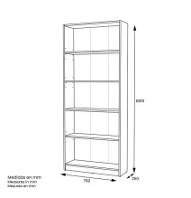 Estantería Alta Salón, Librería, Color Blanco, Medidas: 180 cm (Alto) x 75 cm (Ancho) x 25 cm (Fondo)
