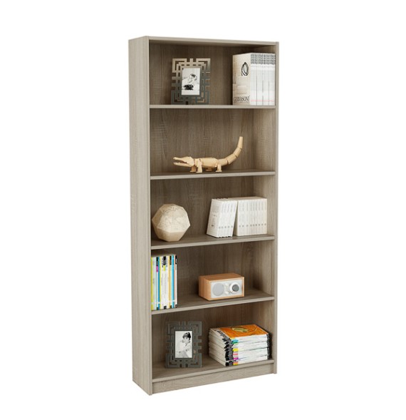 Estantería Alta Salón, Librería, Color Roble, Medidas: 180 cm (Alto) x 75 cm (Ancho) x 25 cm (Fondo)