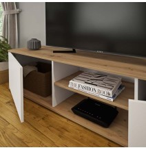 Mueble Salón Comedor 2 Módulos y 1 Estantería con puertas Color Blanco Y roble Estilo Moderno 180x80x40 Cm