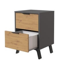 Mesita de noche 2 cajones Moderna acabado Gris/roble 56.5cm(alto) 40cm(ancho) 35cm(fondo)