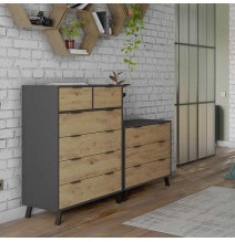 Cómoda con 3 Cajones, para Dormitorio, Acabado en Color Gris/roble, Medidas: 80 cm (Ancho) x 78,2 cm (Alto) x 48 cm (Fondo)