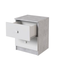 Mesita de Noche Moderna Mesilla de Noche con 2 Cajones Mesita Auxiliar para Dormitorio 49,6x40x35cm Color Cemento y Blanco