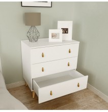 Cómoda con 3 Cajones, para Dormitorio, Acabado en Color Blanco, Medidas: 80 cm (Ancho) x 83,5 cm (Alto) x 48 cm (Fondo)