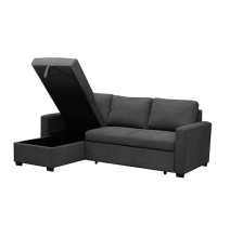 Sofá Cama 3 Plazas Reversible con Chaiselongue y Almacenaje, Tapizado en Tela Gris, 229x93x153 cm