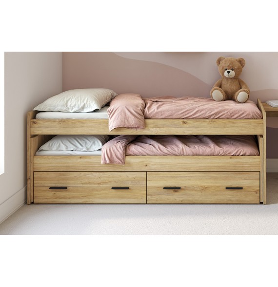 Cama Nido Juvenil Doble con Cajones de Almacenaje – Mauvella y Negro, 202,6 cm Largo x 98 cm Ancho x 72 cm Alto, Primera Calidad