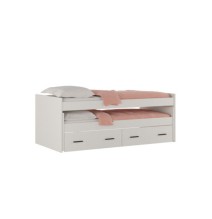 Cama Nido Juvenil Doble con Cajones de Almacenaje – Beige y Negro, 202,6 cm Largo x 98 cm Ancho x 72 cm Alto, Primera Calidad