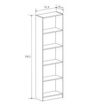 Meyvaser Librería Estantería con Cinco baldas en madera color Beige para salón 178,3x51,9x24,6 cm