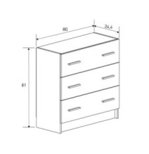 Cómoda de 3 Cajones para Dormitorio, Cajonera Dormitorio, Acabado en Beige y Negro, 80 cm (Lar) x 81 cm (Al) x 34,4 cm (Fon)