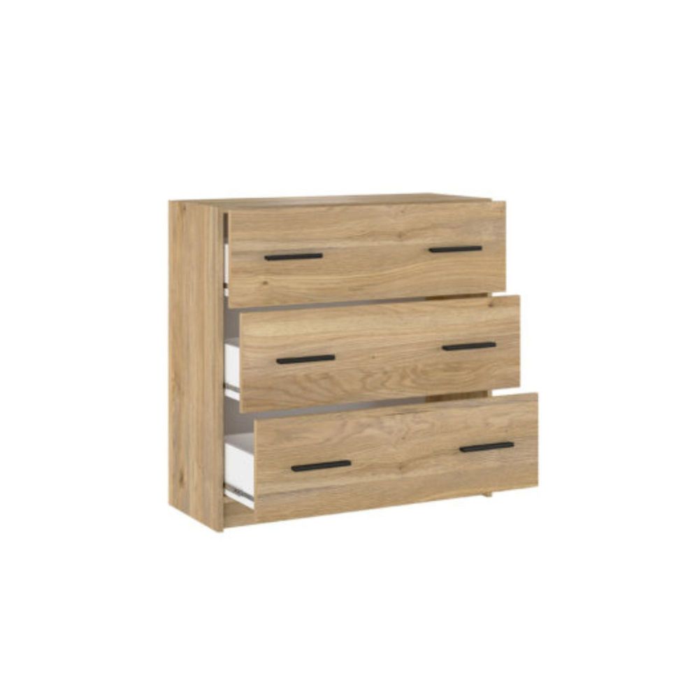 Cómoda de 3 Cajones para Dormitorio, Cajonera Dormitorio, Acabado en Mauvella y Negro, 80 cm (Lar) x 81 cm (Al) x 34,4 cm (Fon)