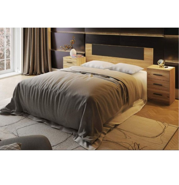 Conjunto Pack Cabecero y 2 Mesitas de Noche,Mesilla de noche 3 Cajones Color Mauvella, 160x45x1,6 cm (LargoxAltoxProfundo)