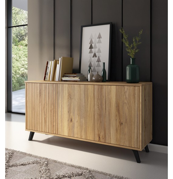 Meyvaser Aparador, Buffet, Salón Comedor 3 Puertas, Armario Auxiliar Color Mauvella-rayas, Medidas: 138 cm x 70 x 39,5.