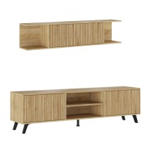 Mueble de TV de Diseño Nórdico + Modulo Alto, 2 Compartimentos y 2 Puertas,Mauvella Rayas, 49cm(Al) x 180cm (Anc) x 40cm (Fon)