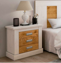 Mesita de Noche 3 Cajones, Mesilla de Dormitorio, Color Andersen Pino-Roble , Medidas: 66 cm (anc) x 39,6 cm (Fo) x 63,8 cm (Al)